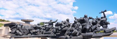 Panoramic view on the memorial to Soviet soldiers during Second World War over cloudy blue skyのeditorial素材
