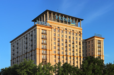 UKRAINE, KIEV - MAY 11, 2014: 'Ukraine' hotel - one of the most popular hotels in Kiev, located in the center of Kiev, May 11, 2014 Kiev, Ukraine のeditorial素材