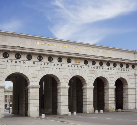 Gates of Vienna over the blue sky, - the main entrance leading from the Square of Maria Teresa, Austriaの写真素材