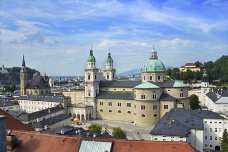 View on domes of Salzburg Cathedral (Salzburger Dom), Austriaのeditorial素材