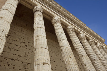 Italy Europe ancient roman pantheon temple front view at classical columns portico colonnade, Romeの写真素材