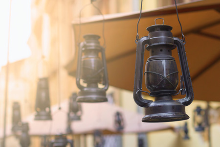Kerosene lamps decor in Lviv city center, Ukraineの写真素材