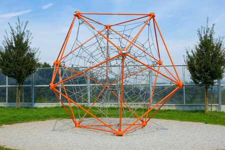 Polyhedron shaped web playground. Children like to climb and play on it.の写真素材