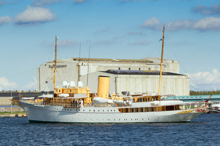 Copenhagen, Denmark - 9 September, 2017: Her Danish Majesty's Royale Yacht Dannebrog. Queen of Denmark Margretheのeditorial素材