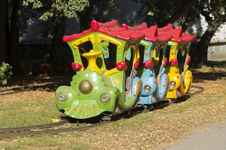 Children's train in the park waiting for little visitors.の写真素材