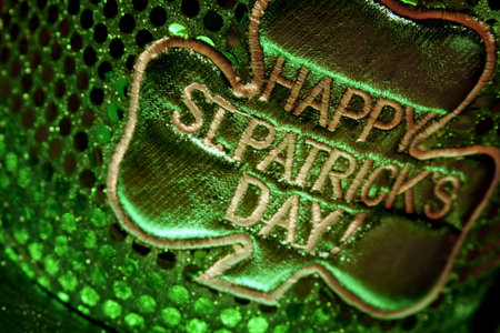 Happy St  Patrick s Day on a Green Glitter Hat