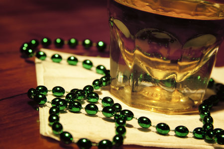 Whiskey Drink at St  Patrick s Day with Green Beadsの写真素材