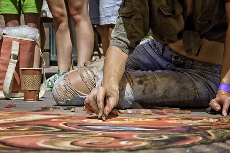 Chalk Artist Drawing Mask Muralのeditorial素材