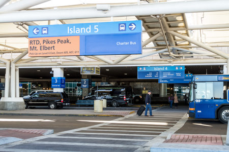 Car rental buses drop off and pickup at Denver International Airportのeditorial素材
