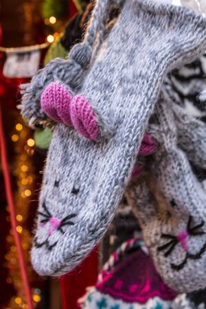 Mittens hanging for sale at the Denver Christkindl Marketのeditorial素材
