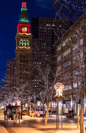 Christmas decorations on the 16th Street Mall in Denver Coloradoのeditorial素材