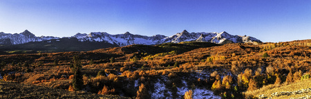 Panorama view of Dallas Divide near Ridgeway Colorado part of Ralph Laurens Double RL Ranchの写真素材