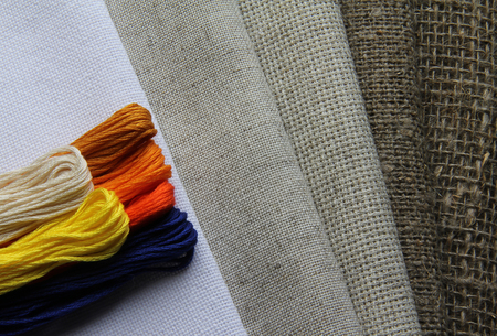 Natural fabric for embroidery gray  brown gray whiteの写真素材