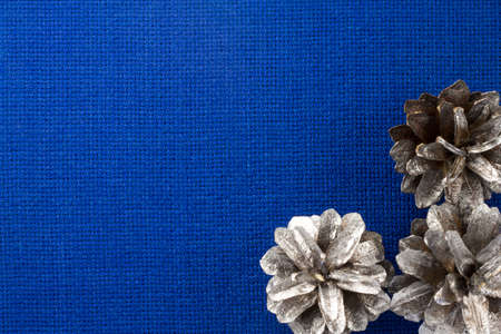 Christmas decorations on the background of fabric (blu)の写真素材