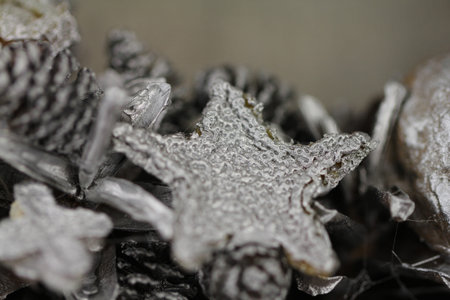 Christmas wreath on the background of natural fabricの写真素材