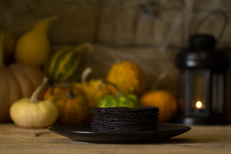 Halloween pancakes on a background of scenery Halloweenの写真素材