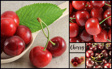 Collage of red cherry-rectangle. Golden Section.の写真素材
