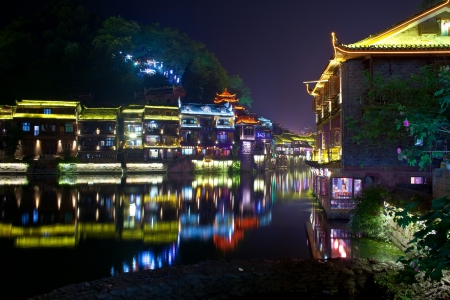Night in the town Fenghuang The province of Hunan China のeditorial素材