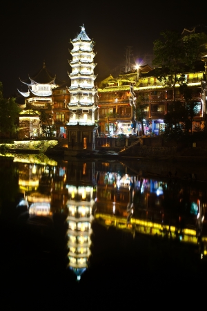 Night in the town Fenghuang The province of Hunan China の写真素材