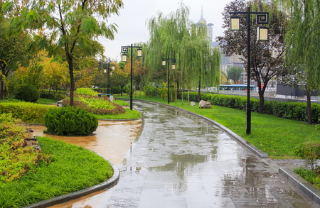 Autumn day in the Chinese park. Xian China.の写真素材