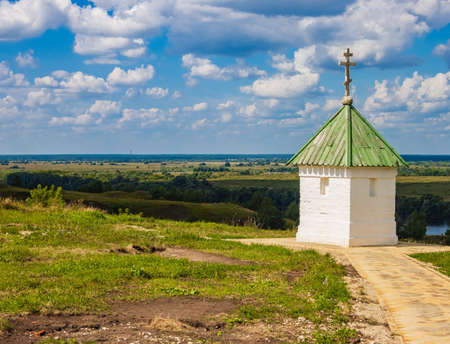Summer rural landscape with a church. Ryazan. Russia.の写真素材