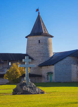 The ancient Kremlin of the city of Pskov on the Velikaya River.の写真素材