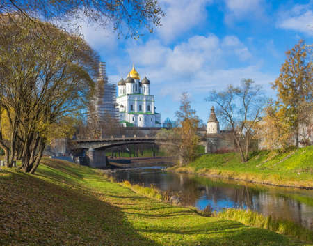 The ancient Kremlin of the city of Pskov on the Velikaya River. Russia.の写真素材