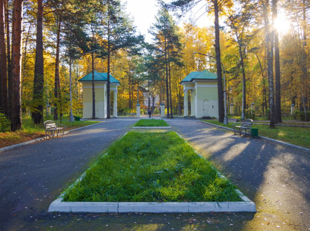 Public park of the city of Seversk. Landmark of the city. Tomsk region.の写真素材