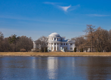 Spring landscape of St. Petersburg. Embankment of the river Bolshaya Nevka. Landmark of the city.の写真素材