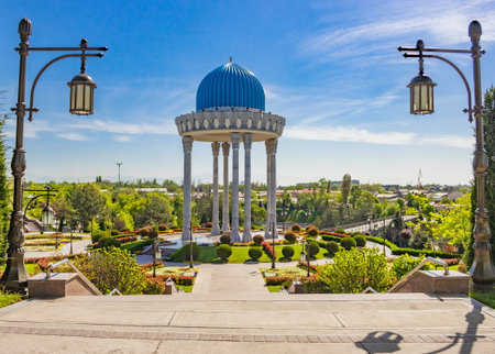 Parks of Tashkent. Spring landscape of a public park. Uzbekistan.の写真素材