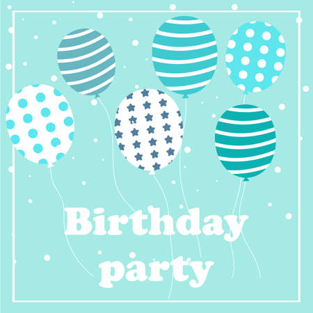 Happy Birthday cards in blue color. Celebration vector templates with ball. Kids design. Vector illustration. Birthday party.のイラスト素材