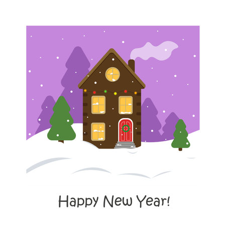 Vector illustration of Merry Christmas house. New Year card. s.のイラスト素材