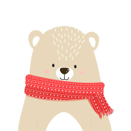 Christmas and Happy new Year card with cute bear. Scandinavian style.のイラスト素材