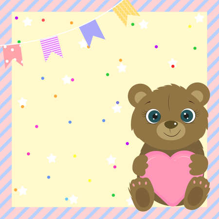 Happy Birthday greeting card with cute bear. Cute teddy bear. I love you. Miss you. vector illustration.のイラスト素材