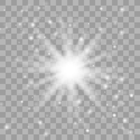 Sparkling magical dust particles. Bright Star. Transparent shining sun, bright flash. Vector sparkles. To center a bright flash.のイラスト素材