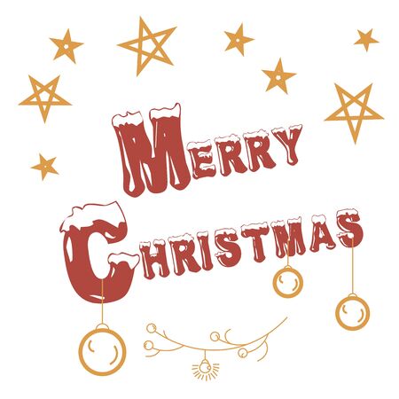 Merry christmas, happy new year lettering font text card. White background. Vector illustration isolated background.のイラスト素材