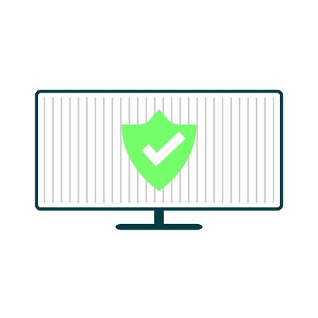 Computer with green Shield on the screen, concept of Security, Personal Access, User Authorization, Internet and Data Protection, Cybersecurity. Vector illustrtionのイラスト素材