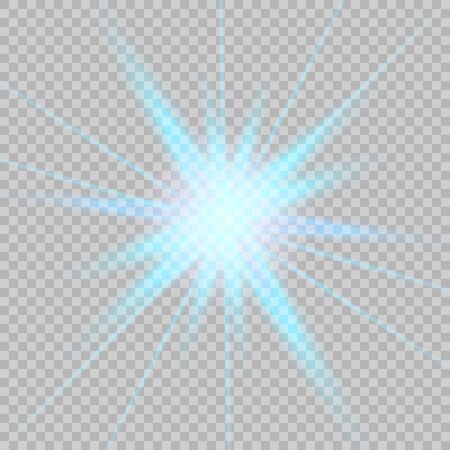 Glow light explodes on a transparent background. Sparkling magical dust particles. Bright Star. Transparent shining sun, bright flash. Vector illustration.のイラスト素材