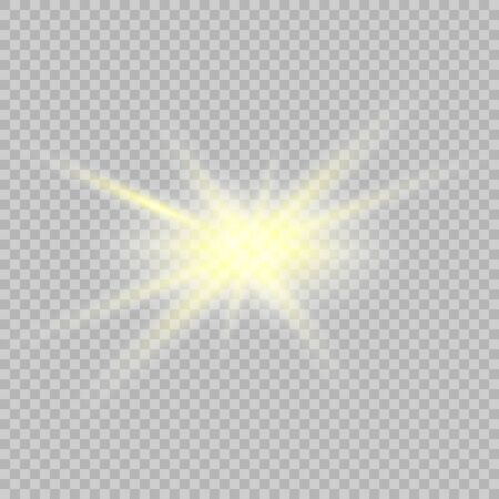 Glow light explodes on a transparent background. Sparkling magical dust particles. Bright Star. Transparent shining sun, bright flash. Vector illustration.のイラスト素材