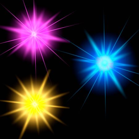 Set glow light effect. Star burst with sparkles. Vector illustrationのイラスト素材