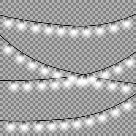 Fairy lights isolated design elements. Glowing lights for Holiday cards, banners, posters, web design. Vector illustration.のイラスト素材
