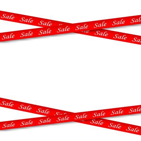 Sale red banners. Set of warning tapes, ribbons on winter background with snow and snowflakes. Template for brochure, poster or flyer. - Illustrationのイラスト素材