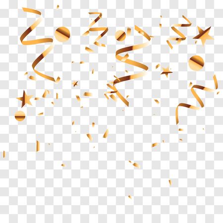 Golden confetti isolated on checkered background. Festive vector illustrationのイラスト素材