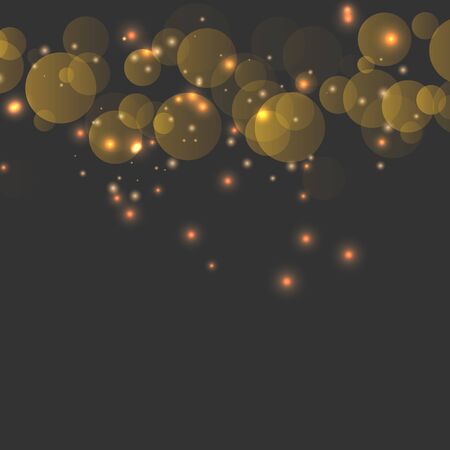 Abstract shining  glowing bokeh lights isolated on transparent background.  Festive purple and golden luminous background.のイラスト素材