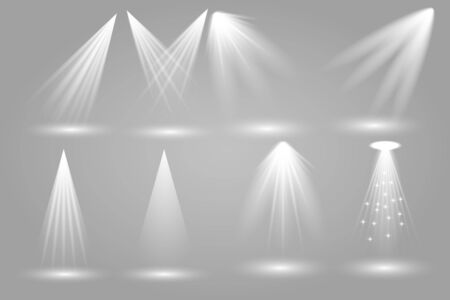 Scene illumination collection. Big set Bright lighting with spotlights. Spot lighting of the stageのイラスト素材