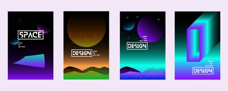 Set of vector abstract gradient illustrations,universe. space. space trip. design. Backgrounds for the cover of magazines about dreams, future, design and space, fancy, crazy postersのイラスト素材