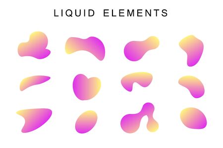 Colorful gradient fluid shapes. Set isolated liquid elements of holographic chameleon design palette of shimmering colors. Template of fluid organic shapes with plastic lines and formのイラスト素材