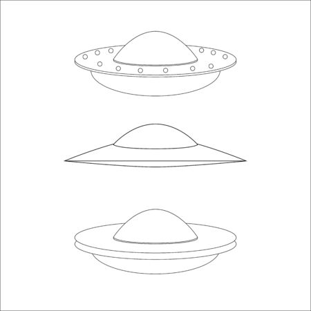 UFO. Aliens. Space ship UFO with black light on yellow background. World UFO Day. Flying saucer.  Space ship UFO ray of light in the night sky.のイラスト素材