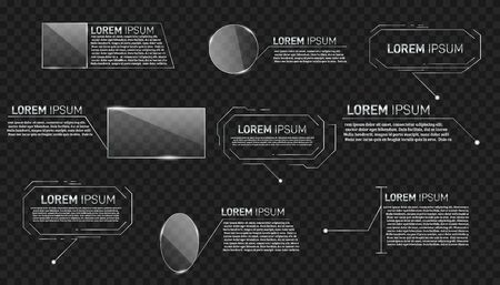 Digital  Callouts titles.Set of HUD futuristic sci fi frame template. Callout bar labels.  Vector design of titles bar for infographics, advertising, video production.のイラスト素材