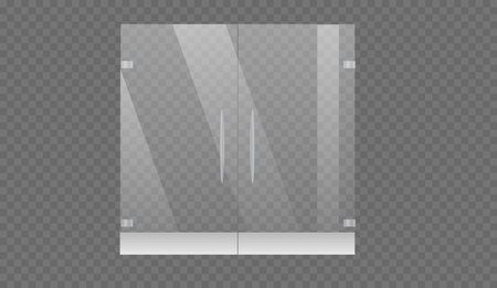 Glass door to the shopping center or office isolated on transparent background. Mock up entrance door for shop or fashion boutique.のイラスト素材